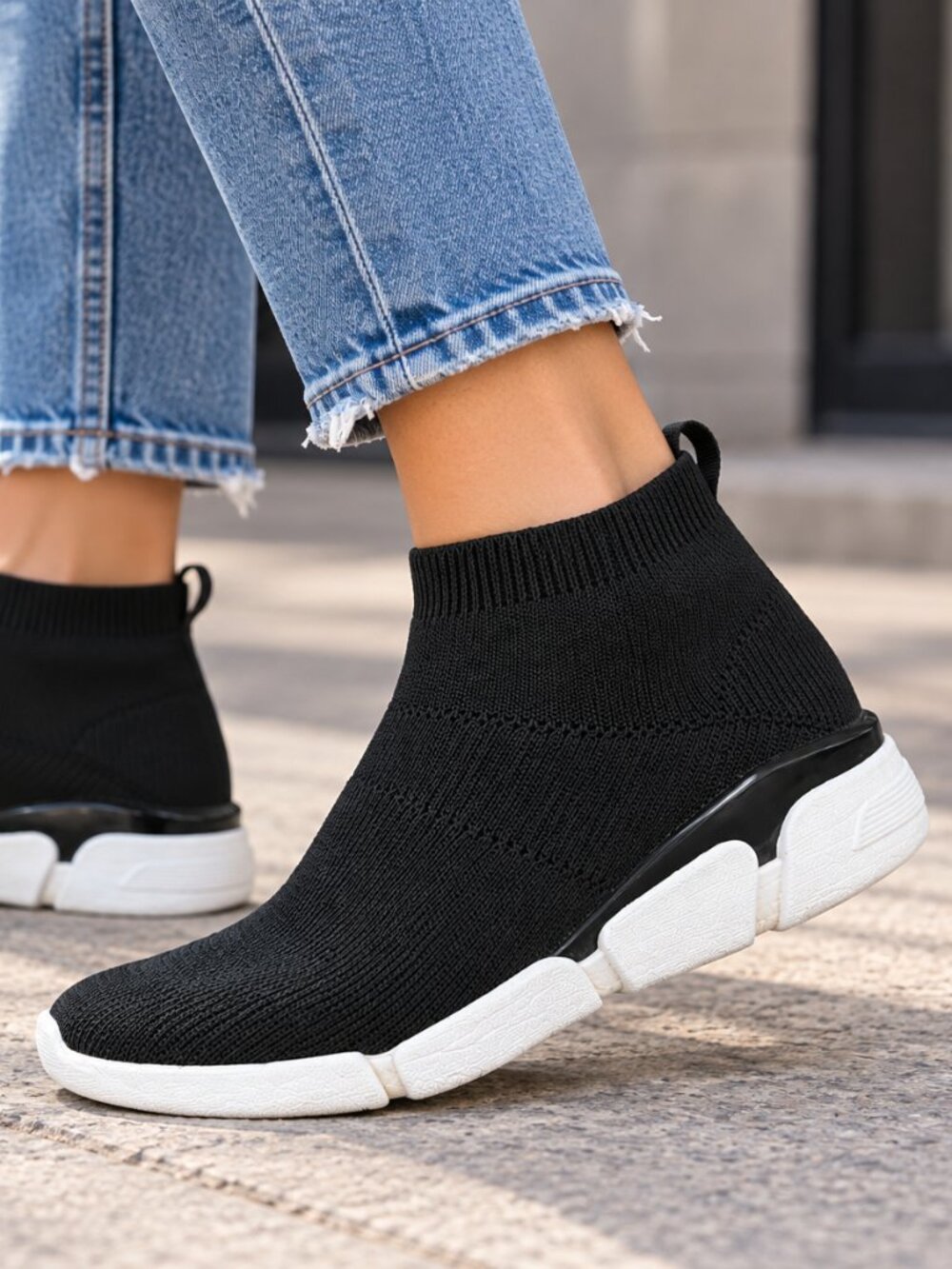 Aldo Black Knit Sock Sneakers Size 7.5